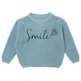 thumbnail image 1 of Bobifish Little Girls Ribbed Sweater “Smile” Letter Print Long Sleeve Knitted Sweater Crewneck Casual Fashionable Boys Girls Daily Wear Pullover Top, 1 of 3