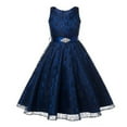 thumbnail image 1 of Bobifish Little Girls Sleeveless Formal Dress Allover Lace Belted Rhinestone Skater Dress Children Elegant Romantic Wedding Banquet Party Dress, 1 of 7