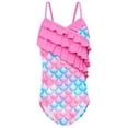 thumbnail image 1 of Bobifish Little Girls Swimsuit UPF 50+ Layered Ruffle Iridescent Scale Print One Piece Summer Beach Bathing Suit, 1 of 4