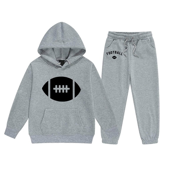 Bobifish Little Girls Tracksuit Fall Winter Rugby Print Hooded Long Sleeve Sweatshirt Elastic Waist Jogger Pants 2 Piece Sets