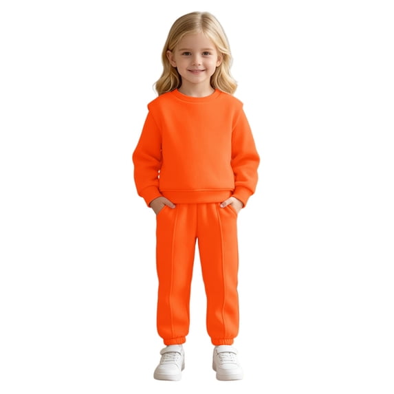 Bobifish Little Girls Tracksuit Fall Winter Solid Color Design Long Sleeve Sweatshirt Elastic Waist Jogger Pants Kids 2 Piece Sets