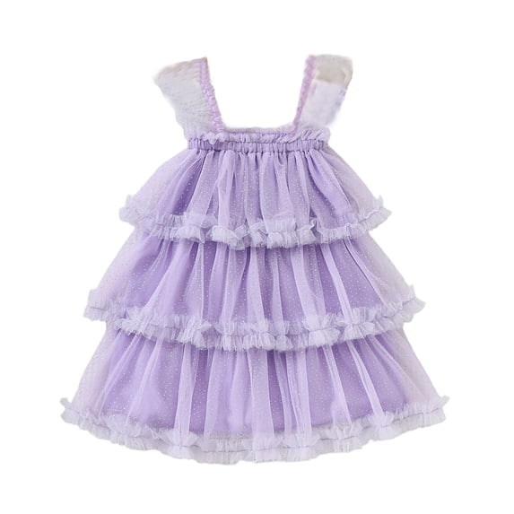 Bobifish Little Girls Tutu Dresses Square Neck Tulle Ruffle Strap Polka Dot Ruffle Layered Tiered A-Line Tutu Dresses Birthday Party Sundress