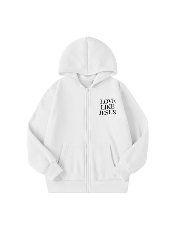 Little Girls Zip Up Hoodie Cozy Love Like Jesus Graphic Long Sleeve Winter Full Zip Up Hooded Jacket With Pocket