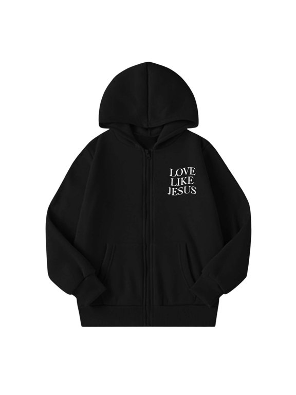 Little Girls Zip Up Hoodie Cozy Love Like Jesus Graphic Long Sleeve Winter Full Zip Up Hooded Jacket With Pocket