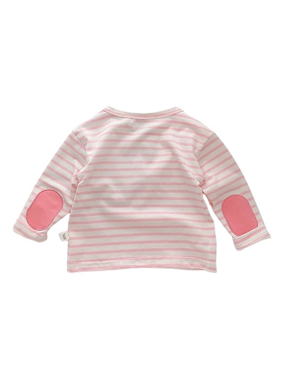Boys Girls T Shirts Long Sleeve Crew Neck Cotton Blend Tees Striped Elbow Patch Soft Basic Layering Autumn Tops