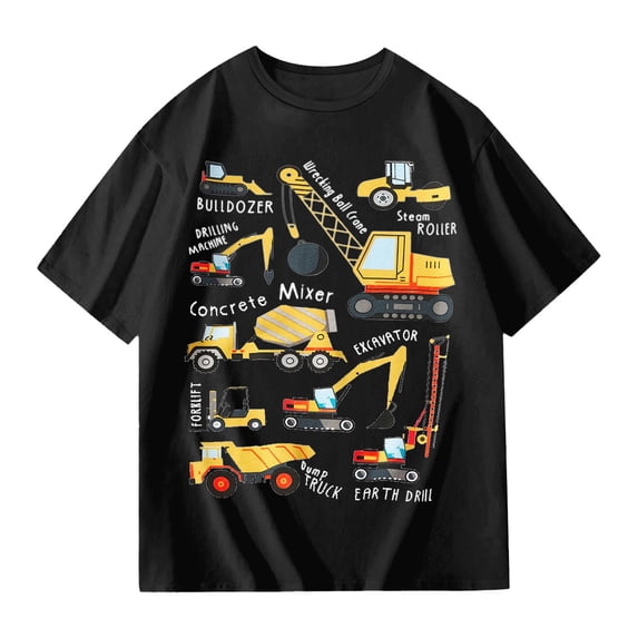 Bobifish Newborn Boys Graphic T‑Shirt Summer Engineering Vehicle Print Top Short Sleeve Crewneck Cute Tee
