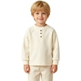 thumbnail image 1 of Bobifish Newborn Boys Long Sleeve Crewneck T‑Shirt Henley Button Placket Fleece Top, 1 of 5