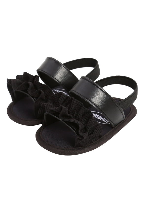 Newborn Girls Ankle Strap Sandals Ruffle Frill Single Band Flexible Soft Summer Flats Summer Indoor Casual Daily Open Toe Slides