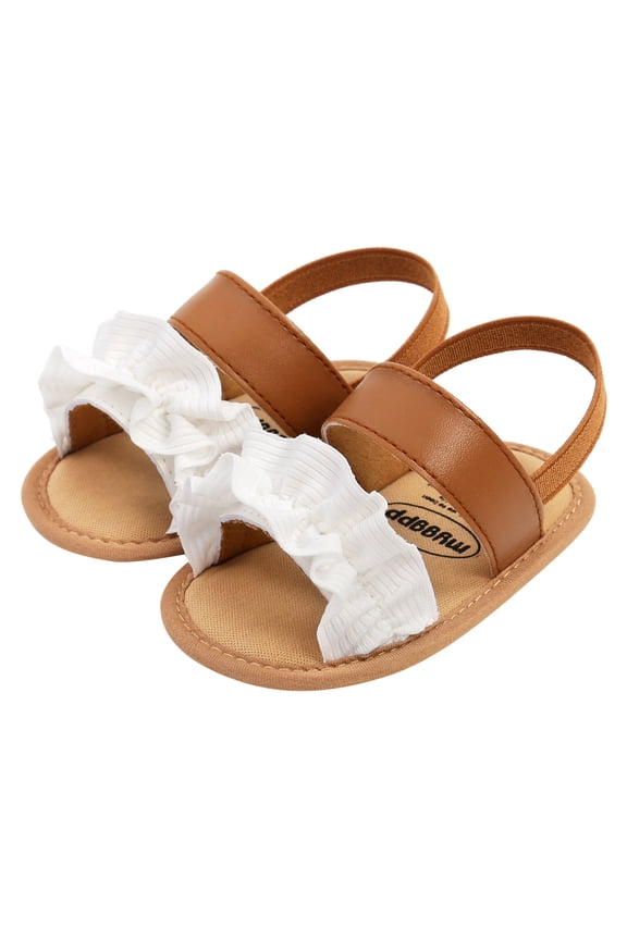 Newborn Girls Ankle Strap Sandals Ruffle Frill Single Band Flexible Soft Summer Flats Summer Indoor Casual Daily Open Toe Slides