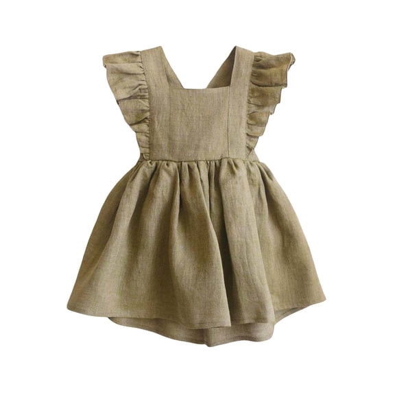 Bobifish Newborn Girls Casual Dresses Ruffle Flutter Strap Square Neck Denim Tank Dress Solid Plain Design Summer Outdoor Daily Play Sundress