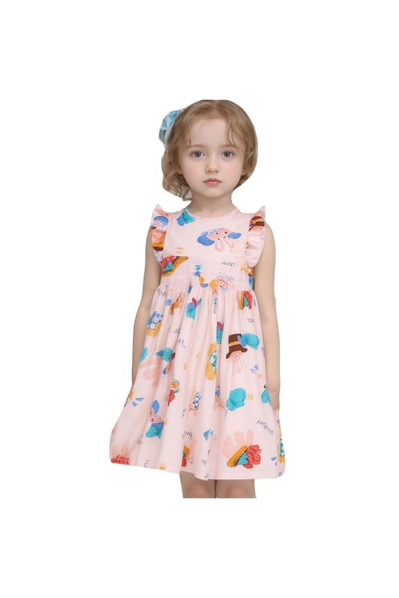 Newborn Girls Dresses Flutter Sleeve Round Neck Gathered Waist Bunny Print Sundress Daily Outings Casual Walks Vacation Trips Casual Dress