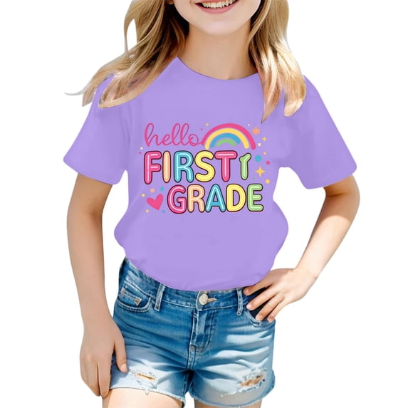Bobifish Newborn Girls Happy First Day Of School T Shirts Short Sleeve Short Sleeve Hello 1St Grade Graphic Back To School Season Tees