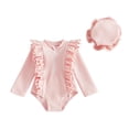 thumbnail image 1 of Bobifish Newborn Girls One Piece Swimsuit Long Sleeve Ruffled Zipper Ribbed Quick Dry Swimwear Summer Sporty Pool Training Activity Bathing Suit, 2pc, 1 of 5