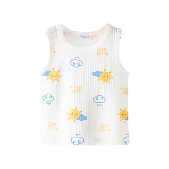 Bobifish Newborn Girls Tank Ribbed Crew Neck Sleeveless Printed Cotton Infant Girls Base Shirts Soft comfy Home Everyday Casual Tank Tops