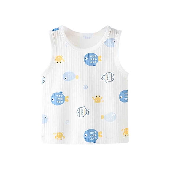 Bobifish Newborn Girls Tank Ribbed Crew Neck Sleeveless Printed Cotton Infant Girls Base Shirts Soft comfy Home Everyday Casual Tank Tops