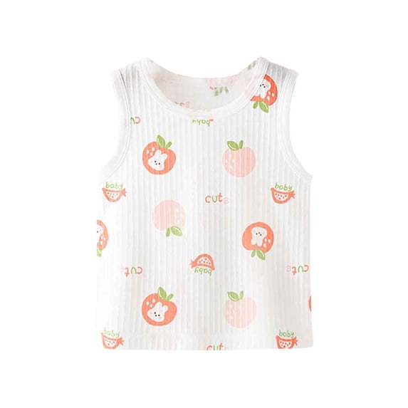 Bobifish Newborn Girls Tank Ribbed Crew Neck Sleeveless Printed Cotton Infant Girls Base Shirts Soft comfy Home Everyday Casual Tank Tops
