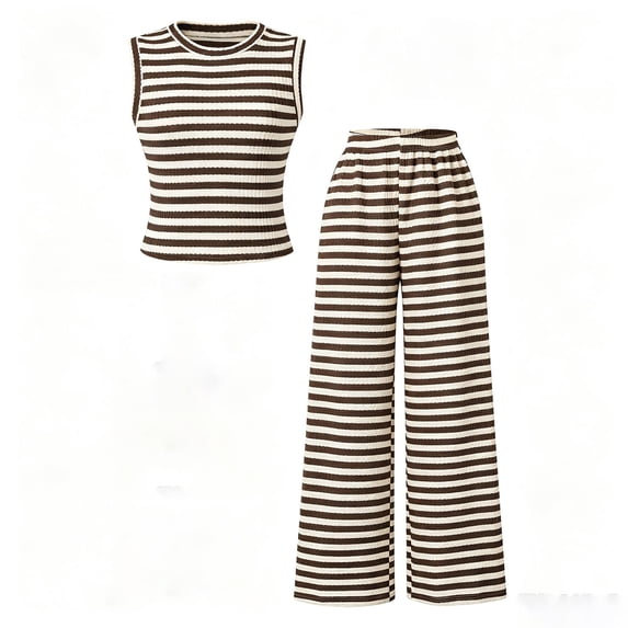 Bobifish Teen Girls Outfit Sets Stripe Print Tank Top Wide Leg Pants Two Piece Summer Outfit For Girls
