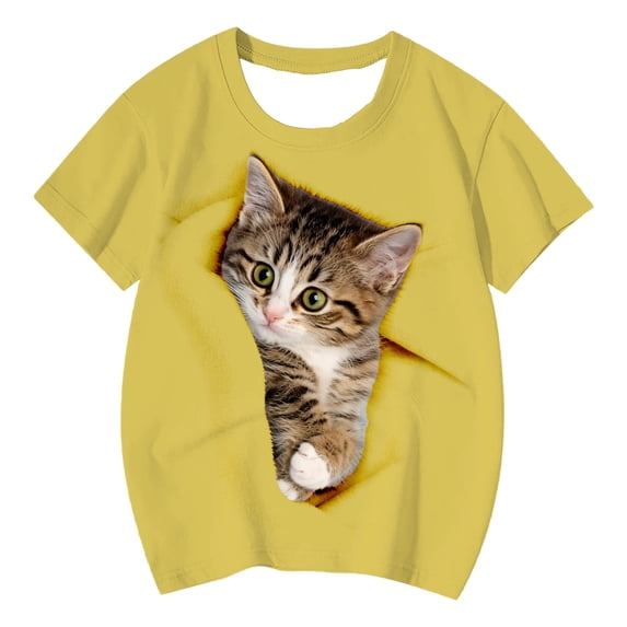 Bobifish Girls T Shirt Cute Cat Graphic Tee Short Sleeve Baggy Playful Casual Outdoor Play Girls Shirt