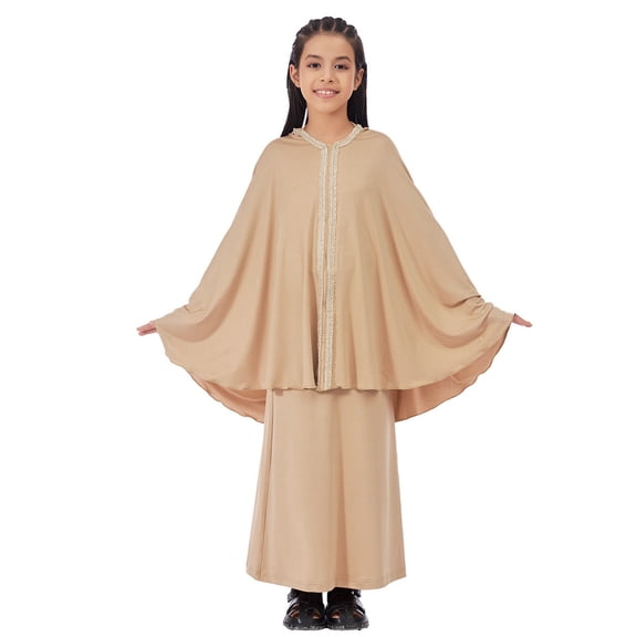Bobifish Toddler To Big Girls Outfit Set Black Cape With Dress Ramadan Kids Wear 2 Piece Cultural Celebration Elegant Sophisticated Outfit Set Sizes 2-10