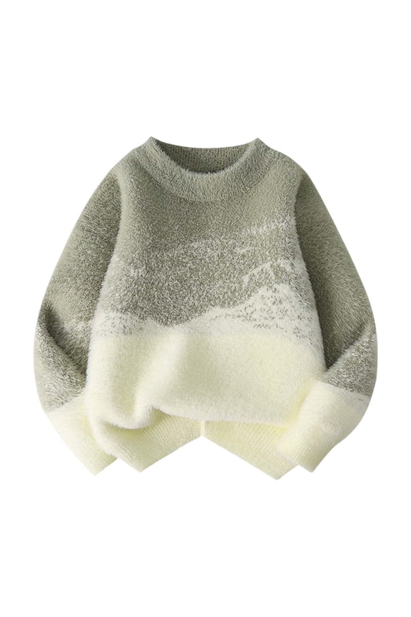 Toddler Black & Cream Crew Neck Sweater Cloud Gradient Pattern Sweater Fuzzy Texture Long Sleeve Knitted Cozy Kids Casual Pullover