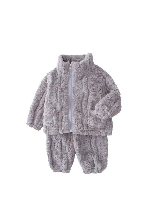 Toddler Boys 2 Piece Outfit Set Fleece Jacket & Pants Soft Plush Cloud Pattern Zip Up Elastic Waist Casual Kids Wear Stylish Loungewear Set