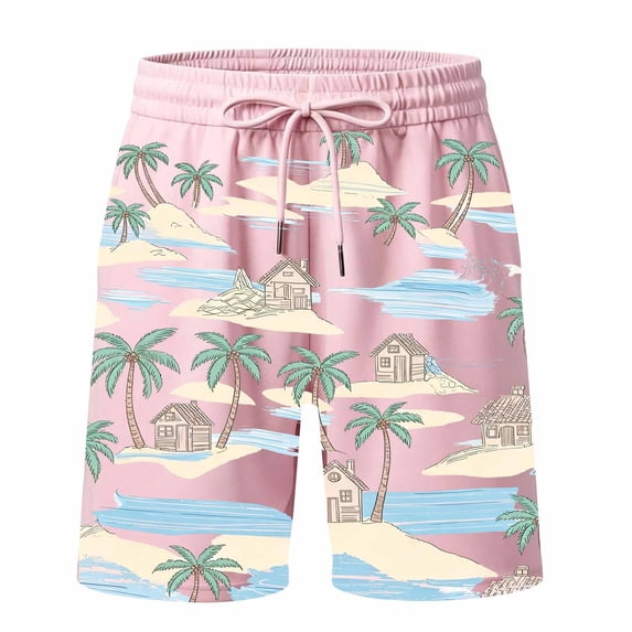 Bobifish Little Boys Beach Shorts Coconut Tree Printed Drawstring Swim Trunks Loose Fit Children Boys Warm Weather Shorts