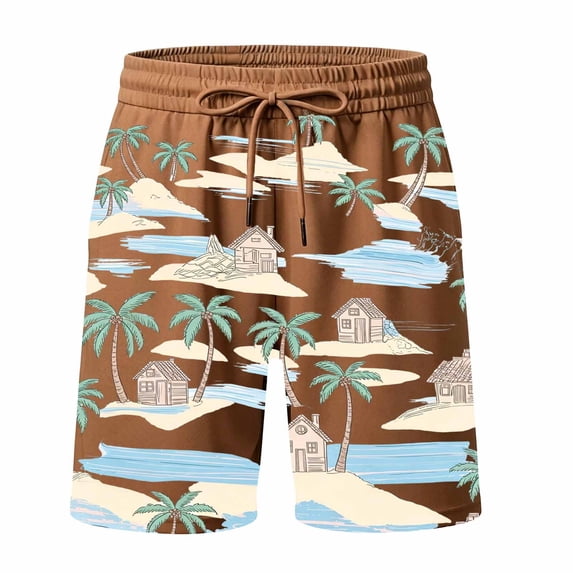 Bobifish Boys Beach Shorts Coconut Tree Printed Drawstring Swim Trunks Loose Fit Boys Warm Weather Shorts