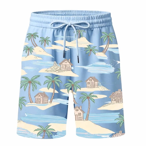 Bobifish Toddler Boys Beach Shorts Coconut Tree Printed Drawstring Swim Trunks Loose Fit Boys Warm Weather Shorts