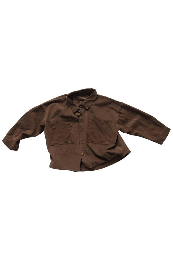 Toddler Boys Boys T-Shirts Retro Corduroy Button Down Tee Shirts Collared Long Sleeve Casual Tops Classic Style Stylish Breathable Blouse