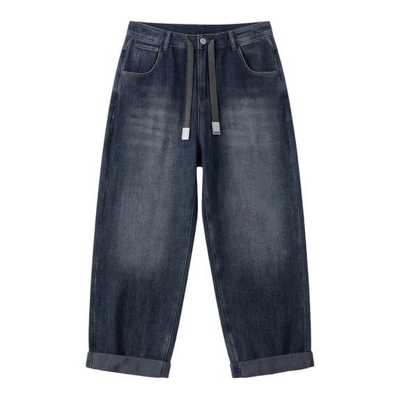 Bobifish Toddler Boys Denim Jeans Washed Everyday Loose Fit Drawstring Baggy Classic Pants Children Boys School Trousers