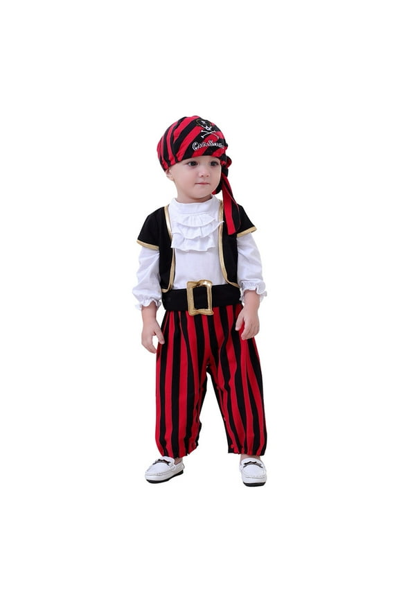 Toddler Boys Festival Outfit Sets Pirate Captain Romper Crawling Jumpsuit Hat And Waistband And Vest 4 Piece Spring Autumn Long Sleeve Wear