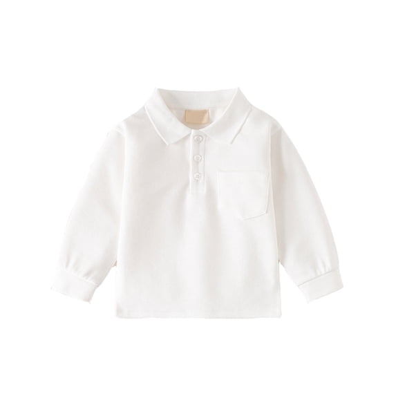 Bobifish Toddler Boys Girls Long Sleeve Polo Classic Casual Long Sleeve Peter Pan Collar Collared Shirt Button Placket Solid Polo Shirt