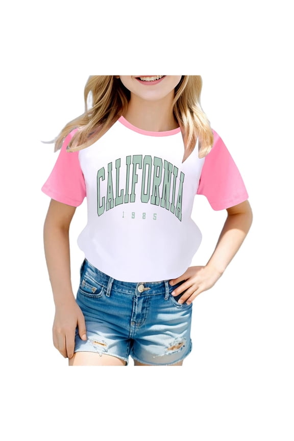 Toddler Boys Girls T-Shirts Summer Us City Printed Raglan Short Sleeve Trendy Tees Casual Daily Outdoor Activities Stylish T Shirts,Sizes 4-5T