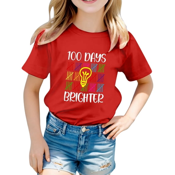 Bobifish Toddler Boys Girls Tees Short Sleeve Crew Neck T Shirts 100 Days Brighter Light Bulb Graphic Summer Casual Tops