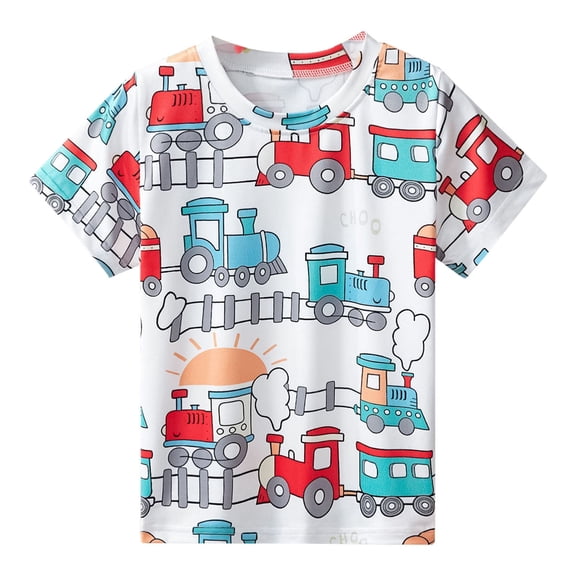 Bobifish Toddler Boys Graphic T-Shirt Cute Short Sleeve Crew Neck Construction Vehicle Print Children Novelty Tee Summer Everyday Wear Outdoor Play Tshirt
