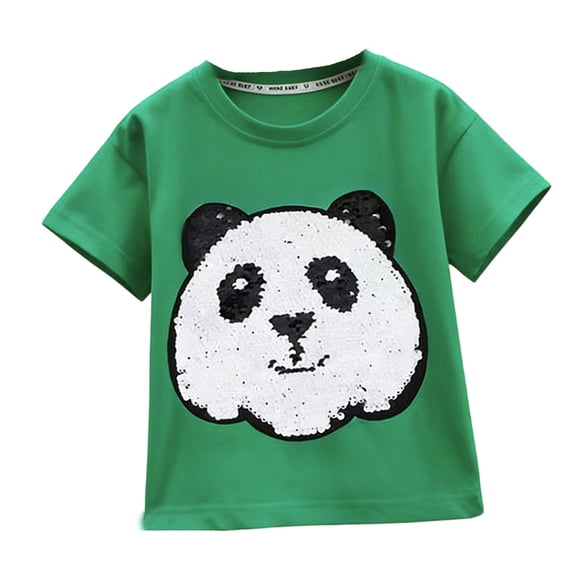 Bobifish Toddler Boys Graphic T-Shirt Cute Short Sleeve Crew Neck Panda Print Sequin Detail Children Novelty Tee Summer Trendy Casual Playwear Tshirt