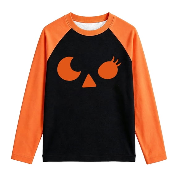 Bobifish Toddler Boys Halloween Tee Long Sleeve Raglan Top Pumpkin Print Graphic T‑Shirt