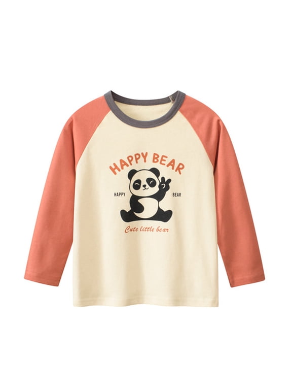 Toddler Boys Long Sleeve Raglan T‑Shirt Cute Panda Bear Graphic Tee For Kid