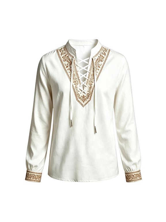 Toddler Boys Shirt With Lace-Up Long Sleeve Shirt Top With Classic Boho Print Children Boys Shirt Top