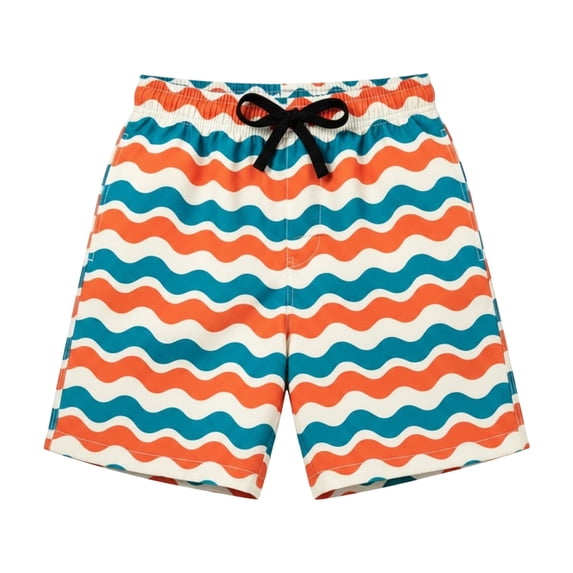 Bobifish Little Boys Shorts Drawstring Quick Dry Abstract Wave Printed Loose Shorts Beach Warm Weather Children Boys Shorts