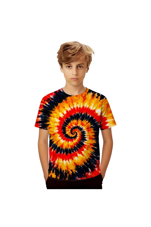 Toddler Boys Tee Bold Short Sleeve Crew Neck Tie Dye Print Standard Fit Kids Youth T-Shirt Summer Unique Street Style Tops