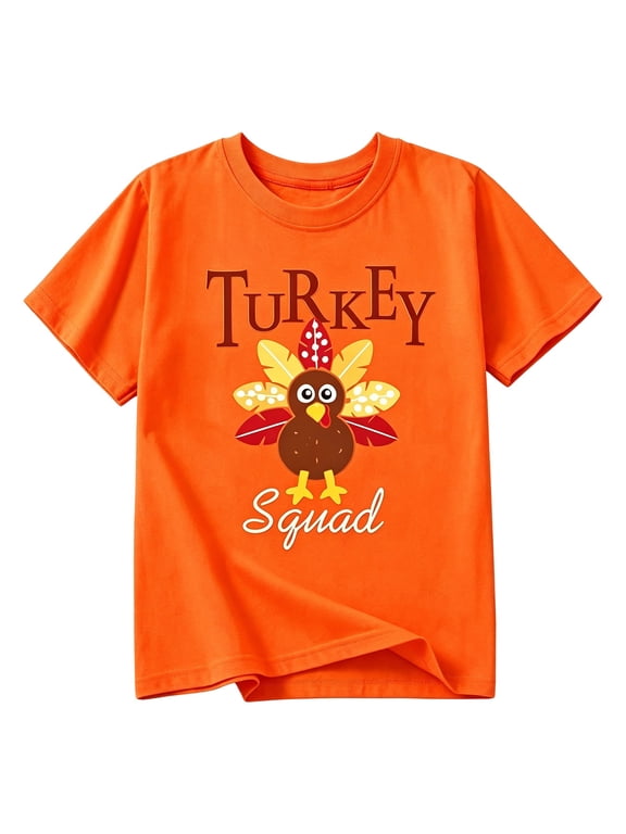 Toddler Boys Thanksgiving Tee Top Short Sleeve T-Shirt Crewneck Turkey Letter Graphic Playful Tee