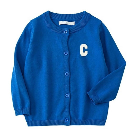 Bobifish Toddler Crew Neck Sweater Letter C Detail Long Sleeve Button Down Sweater Knitted Cute Outing Daily Wear Casual Top For Boys Girls
