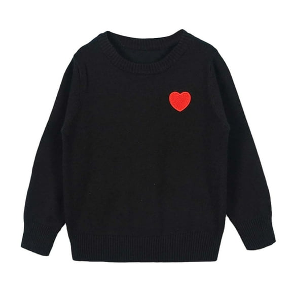 Bobifish Toddler Crew Neck Sweater Red Heart Applique Detail Long Sleeve Sweater Knitted Cute Boys Girls Outdoor Casual Pullover Top