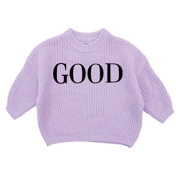 Bobifish Toddler Dark Green Ribbed Sweater “GOOD” Letter Print Long Sleeve Knitted Sweater Casual Fall Spring Fashionable Boys Girls Pullover Sweater