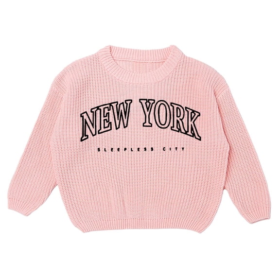 Bobifish Toddler Dark Green Ribbed Sweater “NEW YORK Letter Print Sleepless Long Sleeve Sweater Trendy City Themed Boys Girls Knitted Pullover
