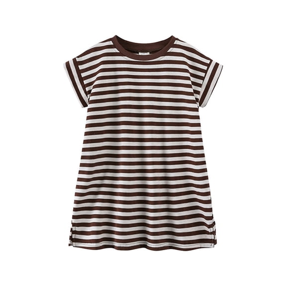 Bobifish Toddler Dress Casual Dress Striped Print Cap Sleeve Crew Neck T Shirt Dress Summer Casual Daily Outings Daily Dress