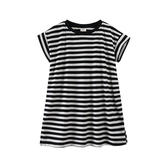 Bobifish Toddler Dress Casual Dress Striped Print Cap Sleeve Crew Neck T Shirt Dress Summer Casual Daily Outings Daily Dress