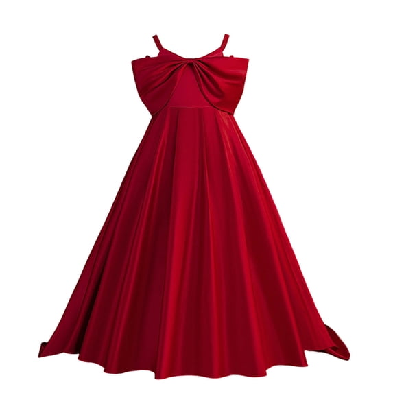 Bobifish Toddler Girls Banquet Dress Elegant Sleeveless Bow Party Dress With Satin Bodice Kids Wedding Flower Girls Dresss