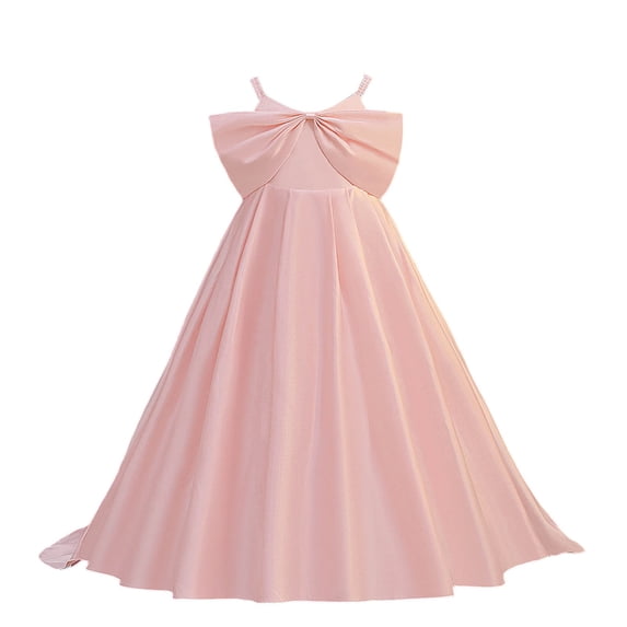 Bobifish Toddler Girls Banquet Dress Elegant Sleeveless Bow Party Dress With Satin Bodice Kids Wedding Flower Girls Dresss